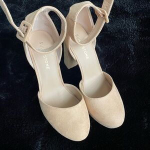Sun + Stone Women's Beige Ankle Strap Heels
